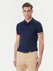Tommy Hilfiger Polo MW0MW42743 Granatowy Slim Fit. Niebieskie koszulki polo męskie Tommy Hilfiger, m, bez wzorów, z bawełny, bez kołnierzyka, bez ramiączek. Za 449.99 zł.