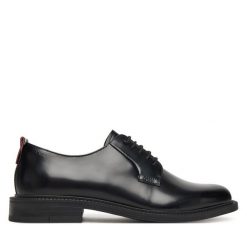 Półbuty HUGO. Czarne eleganckie półbuty męskie Hugo, wizytowe, bez obcasa, bez zapięcia. Za 549.99 zł.
