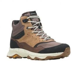 Buty trekkingowe męskie Merrell Speed Solo Mid Wp. Brązowe buty trekkingowe męskie Merrell, bez wzorów, z materiału, sportowe, za kostkę, bez obcasa, bez zapięcia. Za 588.00 zł.