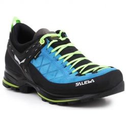 Buty trekkingowe męskie Salewa MS Mtn Trainer 2 Gtx. Niebieskie buty trekkingowe męskie Salewa, bez wzorów, z materiału, sportowe, bez obcasa, bez zapięcia. Za 957.00 zł.