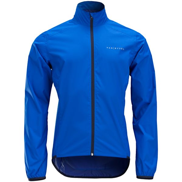 Kurtka przeciwdeszczowa rowerowa szosowa Triban RC100. Niebieskie kurtki męskie TRIBAN, m, bez wzorów, z materiału, sportowe, bez ramiączek, bez kaptura. Za 89.99 zł.