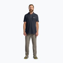 Koszulka polo męska Jack Wolfskin Essential. Niebieskie koszulki polo męskie Jack Wolfskin, m, bez wzorów, bez kołnierzyka, bez ramiączek. Za 189.99 zł.