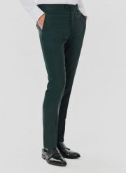 PAKO LORENTE – Spodnie garniturowe w kolorze zielonym. Zielone eleganckie spodnie męskie Pako Lorente, bez wzorów, z elastanu, eleganckie. Za 599.99 zł.