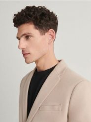 Marynarka slim fit - beżowy. Brązowe marynarki męskie Reserved, l, bez wzorów. W wyprzedaży za 159.99 zł.