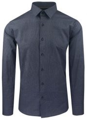 Taliowana Koszula Męska - Victorio - Drobny Wzór, Granat. Niebieskie koszule męskie Victorio, m, bez wzorów, z bawełny, bez kołnierzyka, bez ramiączek. Za 159.00 zł.