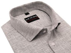 Szara koszula męska z krótkim rękawem - melanż DK13. Szare koszule męskie Modini Moda Męska, m, bez wzorów, z bawełny, bez kołnierzyka, bez ramiączek. W wyprzedaży za 148.50 zł.