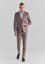 PAKO LORENTE – Różowe spodnie garniturowe P22SP-6G-019-W-S. Czerwone eleganckie spodnie męskie Pako Lorente, bez wzorów, z wełny. Za 249.99 zł.