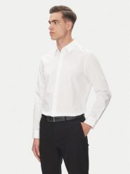 Calvin Klein Koszula LV04LB148G Biały Slim Fit. Białe koszule męskie Calvin Klein, m, bez wzorów, z bawełny, bez kołnierzyka, bez ramiączek. Za 309.99 zł.