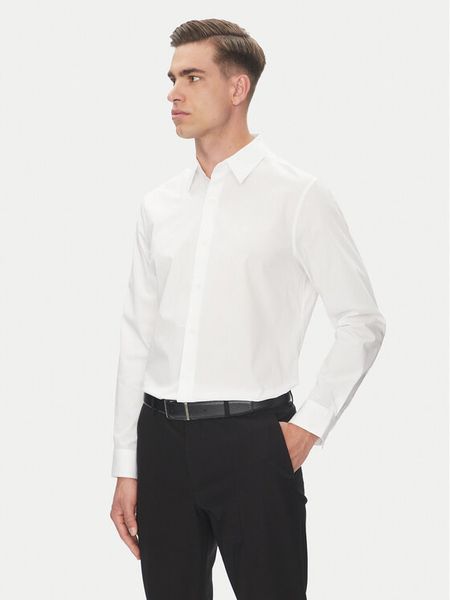 Calvin Klein Koszula LV04LB148G Biały Slim Fit. Białe koszule męskie Calvin Klein, m, bez wzorów, z bawełny, bez kołnierzyka, bez ramiączek. Za 209.99 zł.