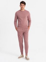 Dresowy komplet męski bawełniany BASIC bluza nierozpinana + joggery – ciemnoróżowy V4 - Rozmiar: XXL. Czerwone bluzy nierozpinane męskie Ombre Clothing, m, bez wzorów, z bawełny, bez ramiączek, bez kaptura. W wyprzedaży za 202.49 zł.