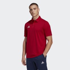 Koszulka polo do piłki nożnej męska Adidas Entrada 22 Polo z krótkim rękawem. Czerwone koszulki polo męskie ADIDAS, l, bez wzorów, z bawełny, sportowe, bez kołnierzyka, bez ramiączek. Za 73.90 zł.