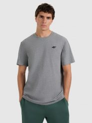 4F T-shirt regular gładki męski - szary 3XL. Szare t-shirty męskie 4f, m, bez wzorów, bez kołnierzyka, bez ramiączek. Za 49.99 zł.