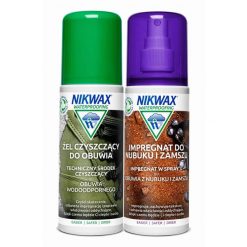 Zestaw do impregnacji i czyszczenia obuwia z nubuku i zamszu Nikwax 2 x 125 ml. Buty trekkingowe męskie Nikwax, bez wzorów, z nubiku, sportowe, bez obcasa, bez zapięcia. Za 32.99 zł.