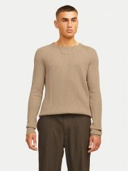 Jack & Jones Sweter Pannel 12258471 Beżowy Regular Fit. Brązowe kardigany męskie Jack & Jones, l, bez wzorów, z bawełny, bez ramiączek. Za 79.99 zł.