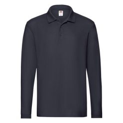 Męska Koszulka Polo Premium Z Długim Rękawem. Niebieskie koszulki polo męskie Fruit of the Loom, m, bez wzorów, bez kołnierzyka, bez ramiączek. Za 86.99 zł.