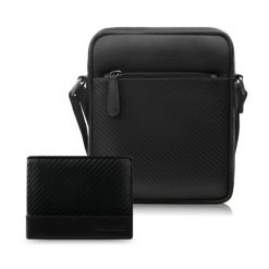 Saszetka męska skórzana AL-19-BL i portfel męski AL-08-BL zestaw prezentowy Paolo Peruzzi ZUP-141-BL. Czarne portfele męskie Paolo Peruzzi, bez wzorów, ze skóry, eleganckie, na ramię, małe, z tłoczeniem. Za 239.00 zł.