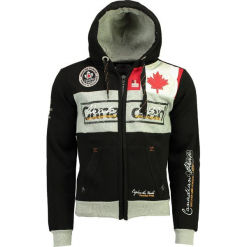 Bluza "Face" w kolorze czarnym. Czarne bluzy rozpinane męskie Canadian Peak, z aplikacjami, prążkowane. W wyprzedaży za 136.95 zł.