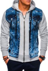 Ombre Kurtka męska jeansowa C322 - jeans/szara M. Szare kurtki męskie Ombre, m, bez wzorów, z jeansu, bez ramiączek, bez kaptura. Za 149.99 zł.