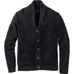 Sweter rozpinany z szalowym kołnierzem i efektowną przędzą Regular Fit bonprix ciemnoantracytowy. Kardigany męskie marki bonprix. Za 79.99 zł.