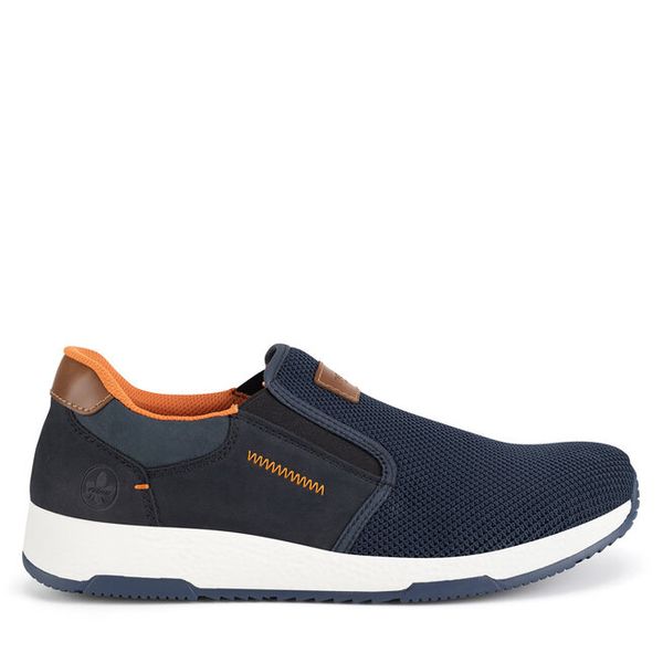 Półbuty Rieker. Niebieskie codzienne półbuty męskie Rieker, bez wzorów, bez obcasa, bez zapięcia. Za 219.99 zł.