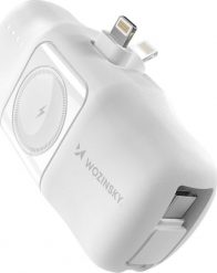 Mini powerbank Wozinsky WF16-YLS 5000mAh 15W Lightning z wbudowanym kablem USB-C i ładowarką do Apple Watch - biały. Białe powerbanki Wozinsky. Za 74.73 zł.