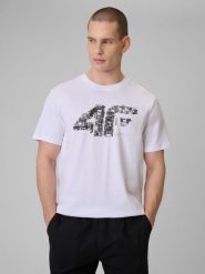 4F T-shirt regular z nadrukiem męski - biały L. Białe t-shirty męskie 4f, l, bez wzorów, z dzianiny, bez kołnierzyka, bez ramiączek. Za 59.99 zł.