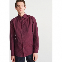 Bawełniana koszula slim fit - Bordowy. Czerwone koszule męskie Reserved, z bawełny. Za 119.99 zł.