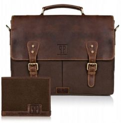 Paolo Peruzzi Zestaw: portfel męski T-02 + torba męska T-07 ZUP-08-BR. Portfele męskie Paolo Peruzzi, bez wzorów. Za 486.88 zł.