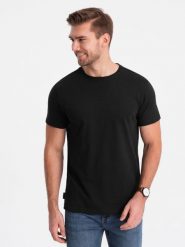 Klasyczny T-shirt męski bawełniany BASIC - czarny V1 - Rozmiar: 3XL. Czarne t-shirty męskie Ombre Clothing, m, bez wzorów, z bawełny, bez kołnierzyka, bez ramiączek. W wyprzedaży za 24.99 zł.