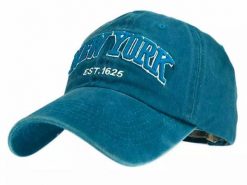 Czapka z Daszkiem, Niebieska, Wyszywany New York, Z Regulacją Rozmiaru, Wiosenno-Letnia. Niebieskie czapki męskie Pako Jeans, na lato, bez wzorów, z bawełny. Za 39.00 zł.