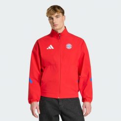 Kurtka FC Bayern Z.N.E. Anthem. Czerwone kurtki męskie ADIDAS, xl, bez wzorów, z dresówki, sportowe, bez ramiączek, bez kaptura. Za 479.00 zł.