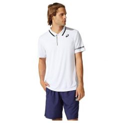 Koszulka sportowa męska Asics Court Polo Shirt. Białe koszulki polo męskie Asics, m, bez wzorów, sportowe, bez kołnierzyka, bez ramiączek. Za 199.99 zł.