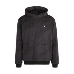 Bluza męska FILA Redford AOP Hoody. Czarne bluzy nierozpinane męskie Fila, m, bez wzorów, casualowe, bez ramiączek, bez kaptura. Za 189.99 zł.