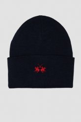 LA MARTINA Granatowa czapka beanie. Niebieskie czapki męskie La Martina, bez wzorów. W wyprzedaży za 129.99 zł.