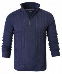 Bawełniany Sweter na Zamek, Wysoki Kołnierz - Pako Jeans - Granatowy. Niebieskie kardigany męskie Pako Jeans, l, bez wzorów, z bawełny, bez ramiączek. Za 195.00 zł.