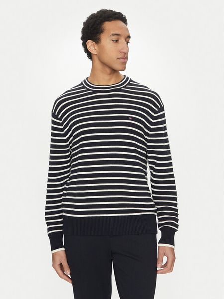 Tommy Hilfiger Sweter Breton MW0MW38944 Granatowy Regular Fit. Niebieskie kardigany męskie Tommy Hilfiger, bez wzorów, z bawełny, bez kołnierzyka, bez ramiączek. Za 309.99 zł.
