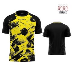 Koszulka sportowa Givova Art Interlock Żółto-Czarna M. Czarne t-shirty sportowe męskie Givova, m, bez wzorów, z dzianiny, sportowe, bez ramiączek. Za 84.95 zł.