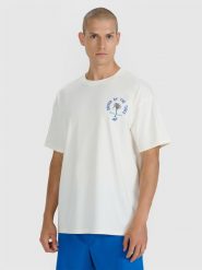 4F T-shirt oversize z nadrukiem męski - beżowy XXL. Brązowe t-shirty męskie 4f, m, bez wzorów, z bawełny, bez kołnierzyka, bez ramiączek. W wyprzedaży za 59.99 zł.