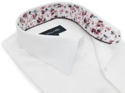 Gładka biała koszula męska Villaro z kontrastami J142. Białe koszule męskie Mmer / Villaro - Koszule męskie, m, bez wzorów, z bawełny, bez kołnierzyka, bez ramiączek. W wyprzedaży za 198.00 zł.