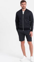Ombre Komplet męski kurtka + szorty z dzianiny żakardowej - granatowy V1 Z73 XL. Niebieskie kurtki męskie Ombre, m, bez wzorów, z dresówki, bez ramiączek, bez kaptura. Za 399.99 zł.