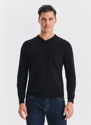 PAKO LORENTE - Czarny bawełniany sweter v-neck. Czarne swetry męskie Pako Lorente, bez wzorów, z bawełny, bez kołnierzyka, bez ramiączek. Za 99.99 zł.