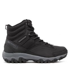 Trekkingi Merrell. Czarne buty trekkingowe męskie Merrell, bez wzorów, sportowe, bez obcasa, bez zapięcia. Za 569.99 zł.