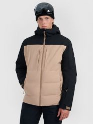 4F Kurtka narciarska membrana 10000 męska - beżowa L. Brązowe kurtki narciarskie i snowboardowe męskie 4f, na zimę, l, bez wzorów, z tkaniny, bez kaptura, narciarskie. Za 799.99 zł.