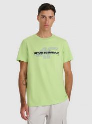 4F T-shirt regular z nadrukiem męski - zielony XL. Zielone t-shirty męskie 4f, m, bez wzorów, z bawełny, bez kołnierzyka, bez ramiączek. Za 59.99 zł.