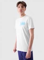 4F T-shirt regular z nadrukiem męski - biały M. Białe t-shirty męskie 4f, m, bez wzorów, z bawełny, bez kołnierzyka, bez ramiączek. W wyprzedaży za 29.99 zł.