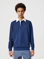 WRANGLER MĘSKA KOSZULKA POLO SWEATSHIRT NAVY 112357373 W7U5017358. Niebieskie koszulki polo męskie Wrangler, m, bez wzorów, bez kołnierzyka, bez ramiączek. Za 99.99 zł.