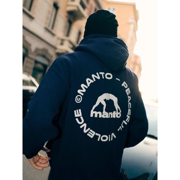 MANTO bluza z kapturem LABEL 25 OVERSIZE granatowa. Niebieskie bluzy nierozpinane męskie Manto, bez wzorów, z kapturem. Za 299.00 zł.