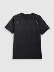 4F Koszulka do biegania szybkoschnąca męska - czarna S. Czarne t-shirty męskie 4f, m, bez wzorów, z tkaniny, bez kołnierzyka, bez ramiączek. Za 129.99 zł.