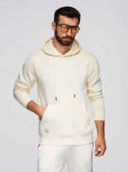 Męska bluza dresowa BASIC kangurka z kapturem - kremowa V11 B1674 XL. Białe bluzy z kapturem męskie Ombre, m, bez wzorów, z dresówki, z kapturem. Za 236.00 zł.