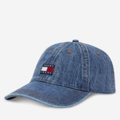 Czapka z daszkiem Tommy Jeans. Niebieskie czapki męskie Tommy Jeans, bez wzorów, z jeansu. Za 119.99 zł.